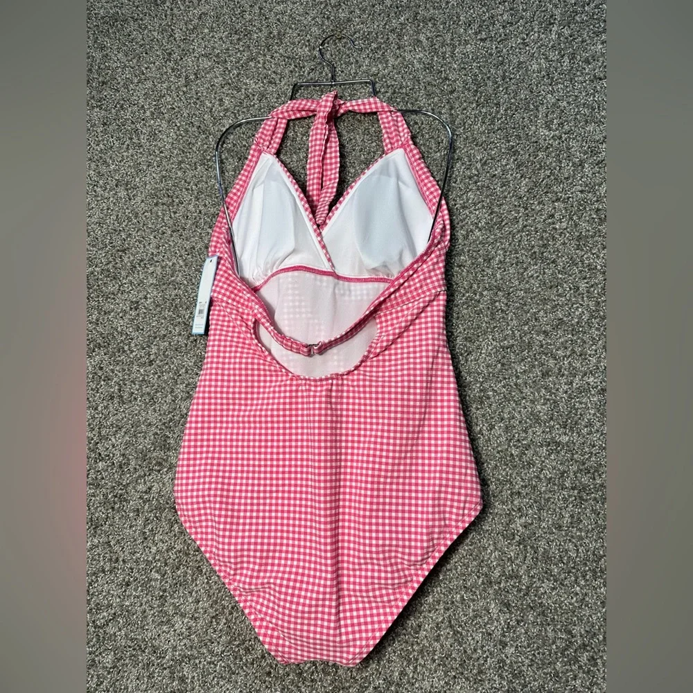 NWT Draper James Gingham Seersucker Draped Halter One-Piece Swimsuit Size XL - Picture 2 of 5